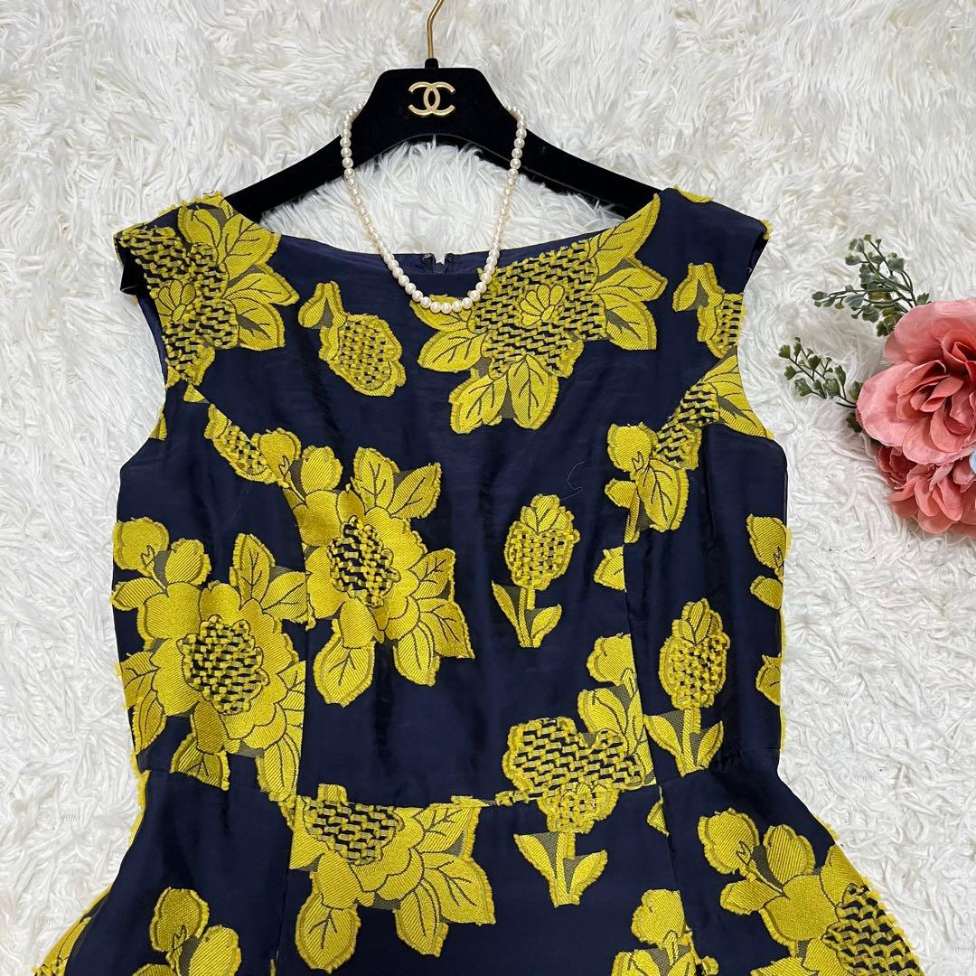 美品L✨TOCCA トッカ　SUNFLOWER ドレス　刺繍　4 刺繍ジャガード