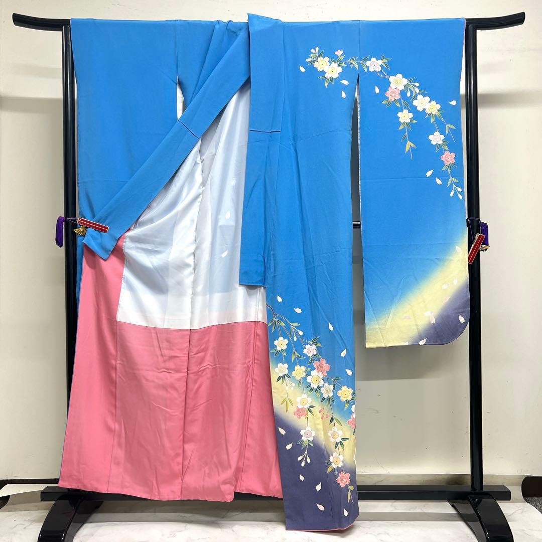 振袖　作家もの　枝垂れ桜　花びら　身丈161　裄68　正絹　着物　032tz