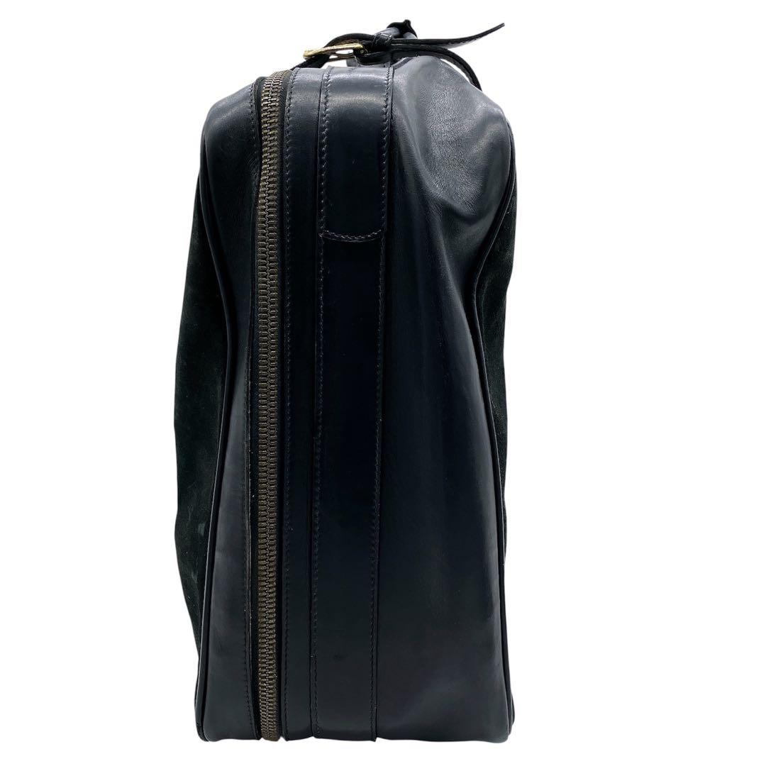 【GUCCI】ボストンバッグ　旅行鞄　シェリーライン　スエード　レザー　ブラック