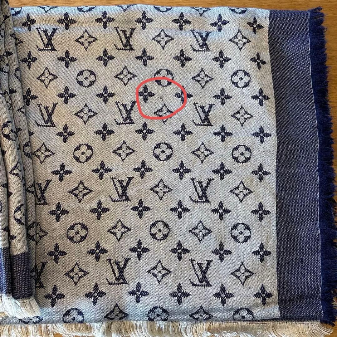 LOUIS VUITTON ネイビー ×シルバー　大判ストール