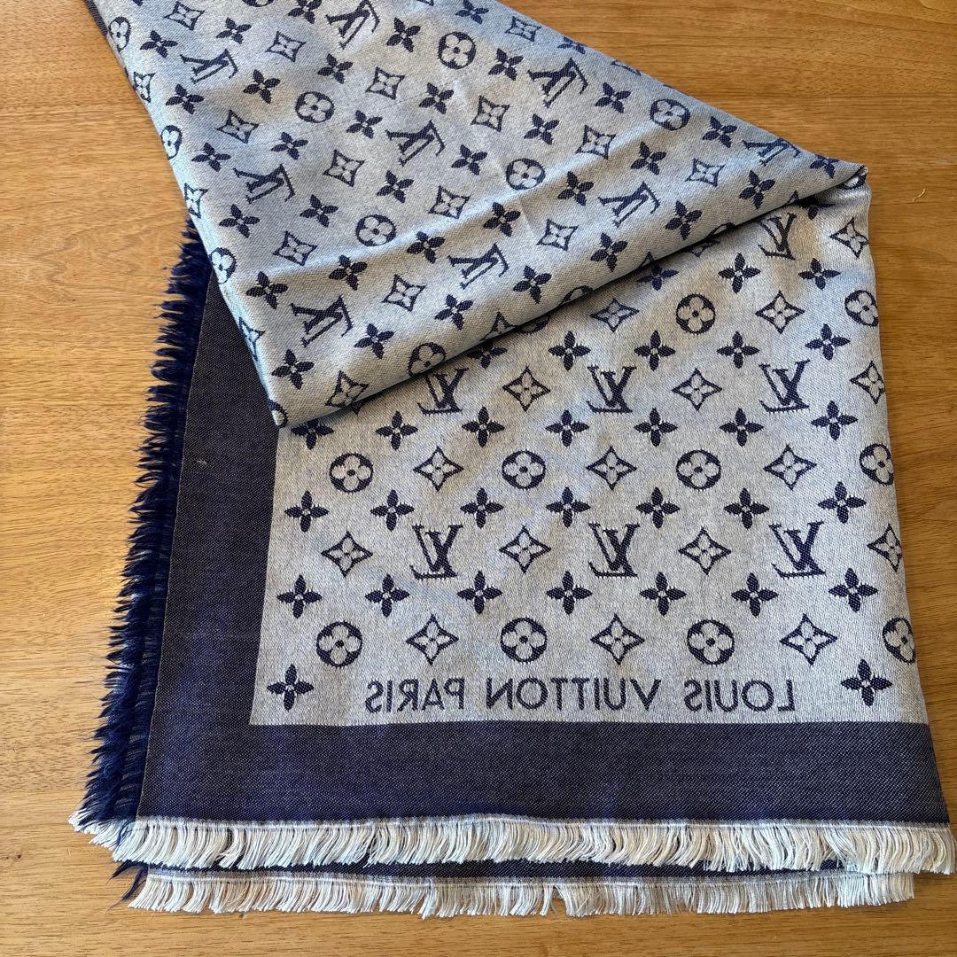 LOUIS VUITTON ネイビー ×シルバー　大判ストール