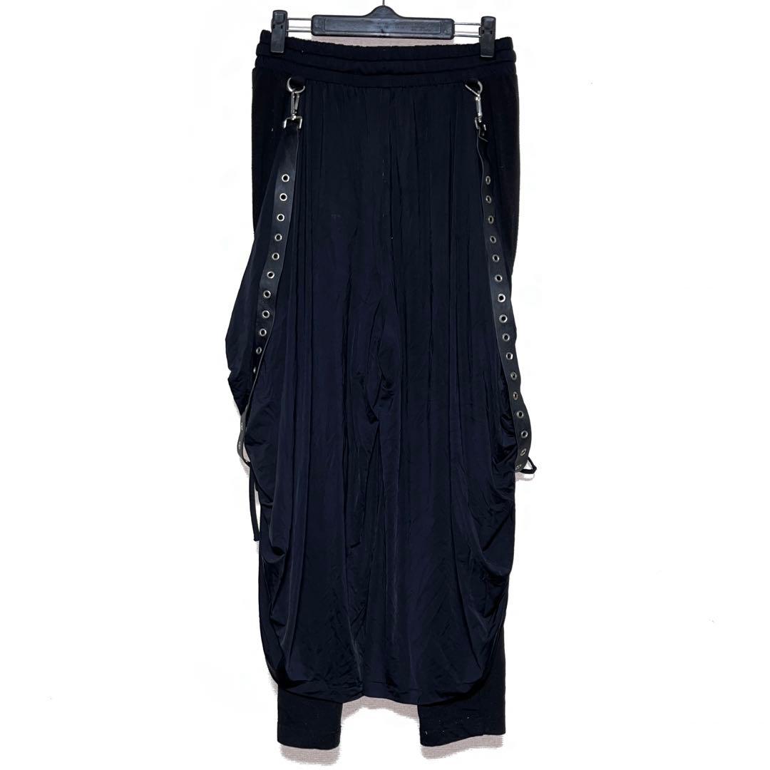 CIVARIZE PUレザーサスペンダー付きスカートレイヤードワイドパンツ