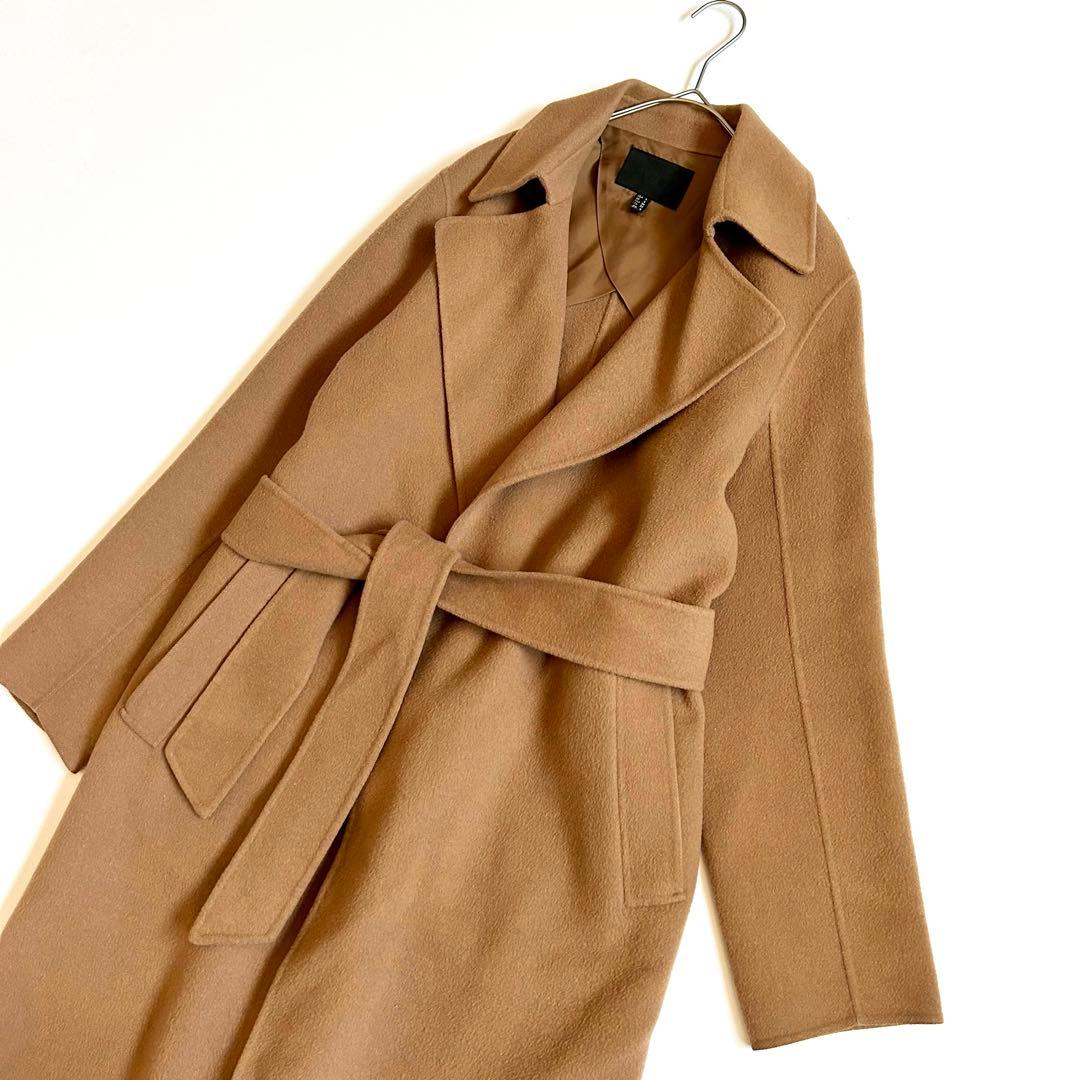 3084y美品 ICB カシミヤ混ロングリバーコート キャメル ベルト付き