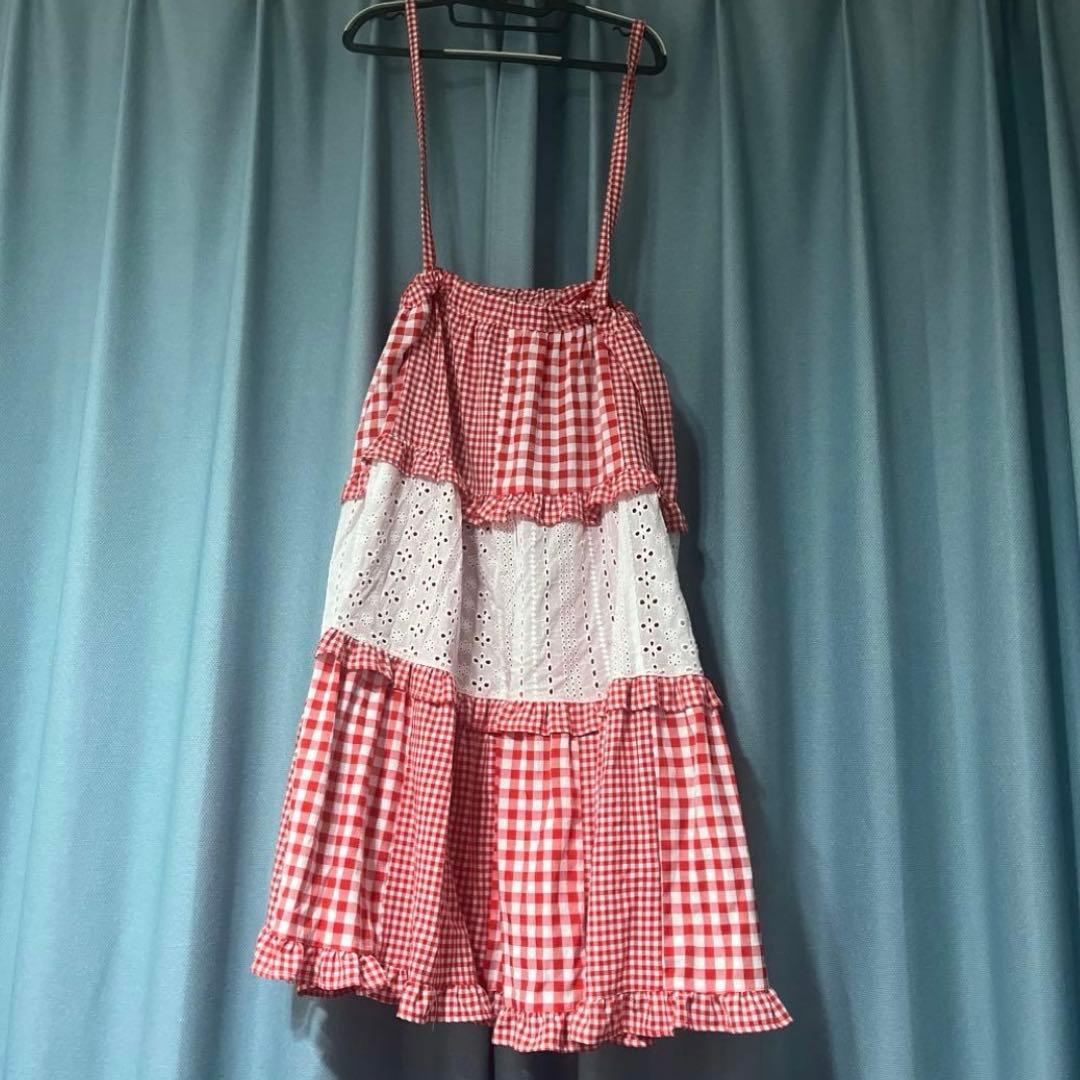 CHECK TIERED FRILL JUMPER レッド スカート
