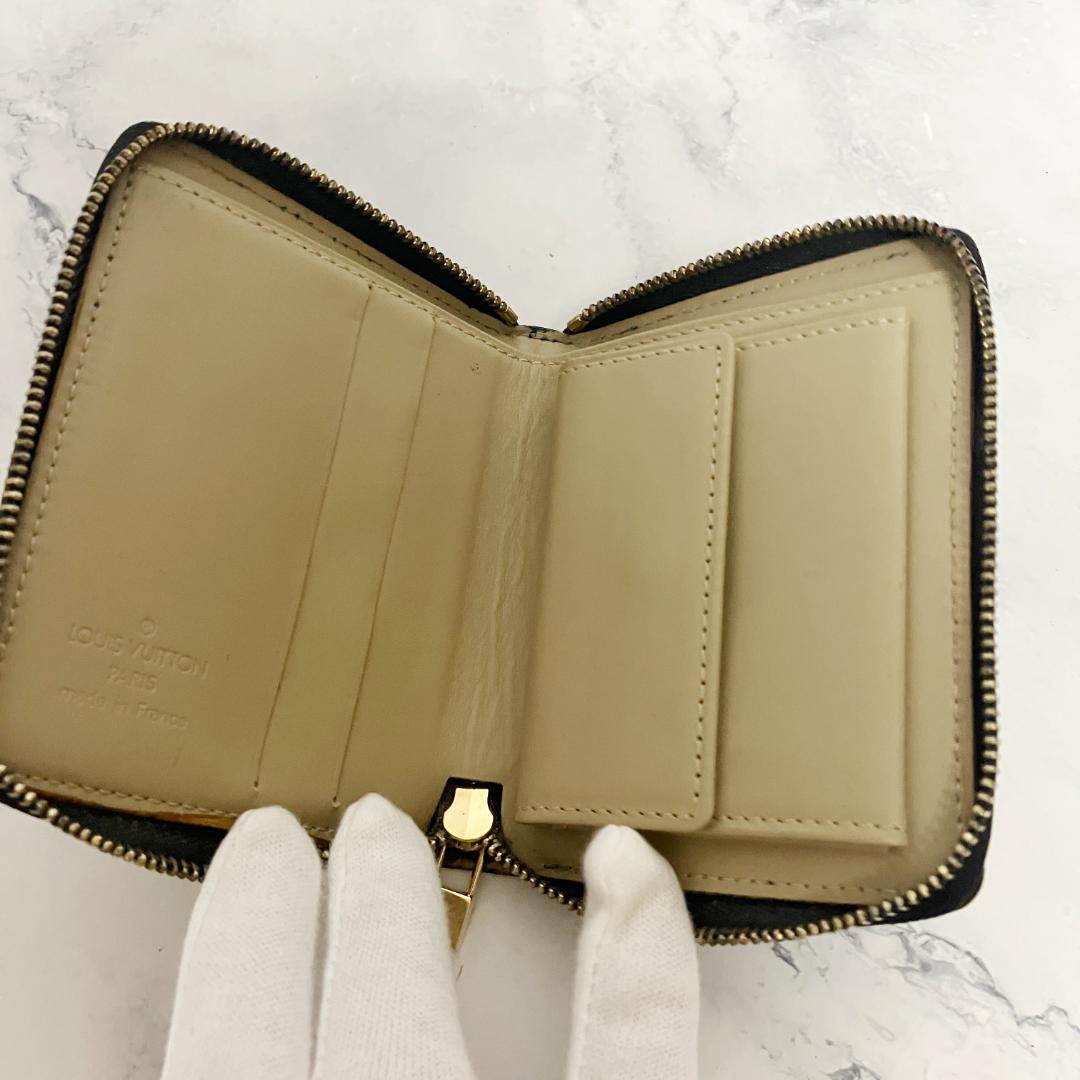 B973【人気】LOUIS VUITTON★ヴェルニ 二つ折り財布 ジップ 黒