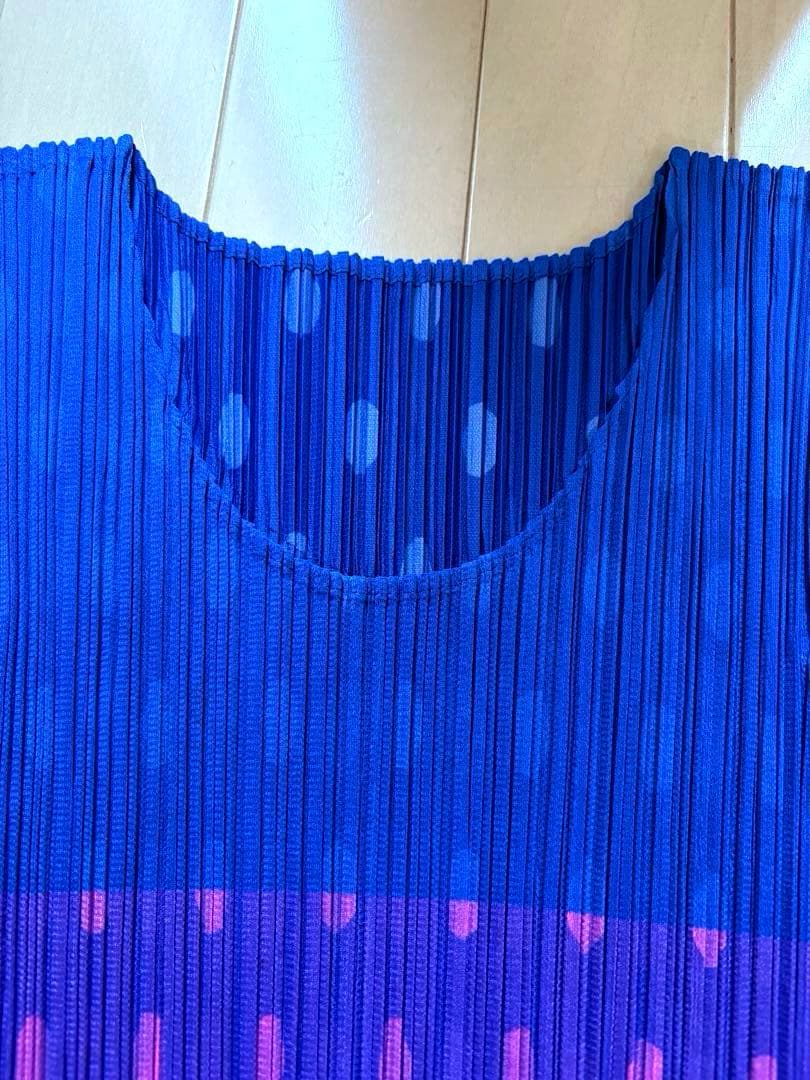 PLEATS PLEASE フレンチスリーブシャツ　ブルー サイズ3
