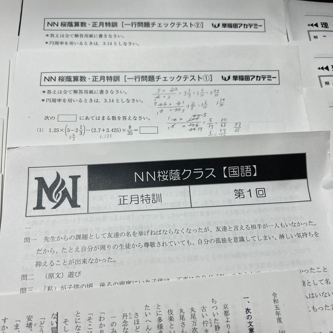 ㉒か　早稲田アカデミー　NN桜塾クラス　算数　理科　国語　問題集