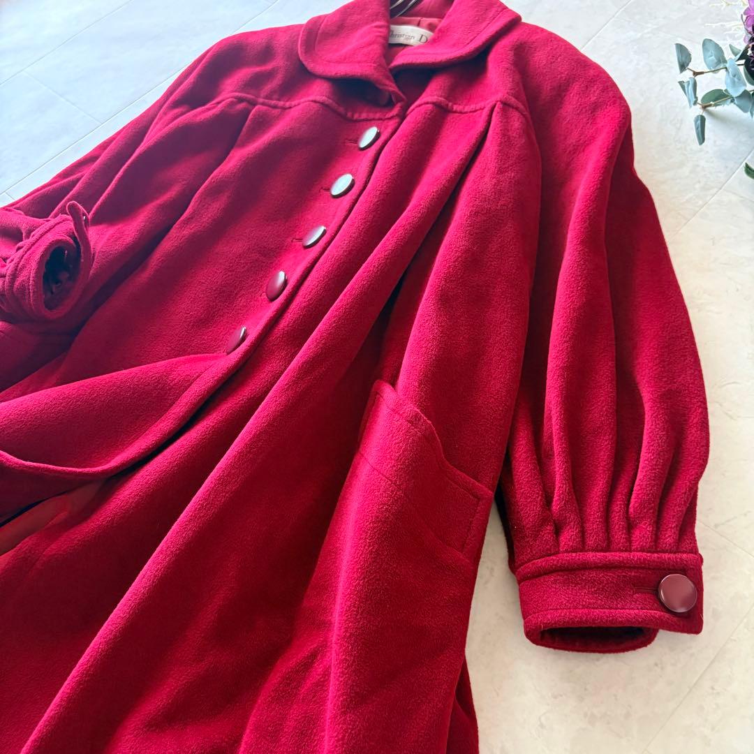NO.7-181 Christian Dior 赤　ロングコート　アンゴラウール