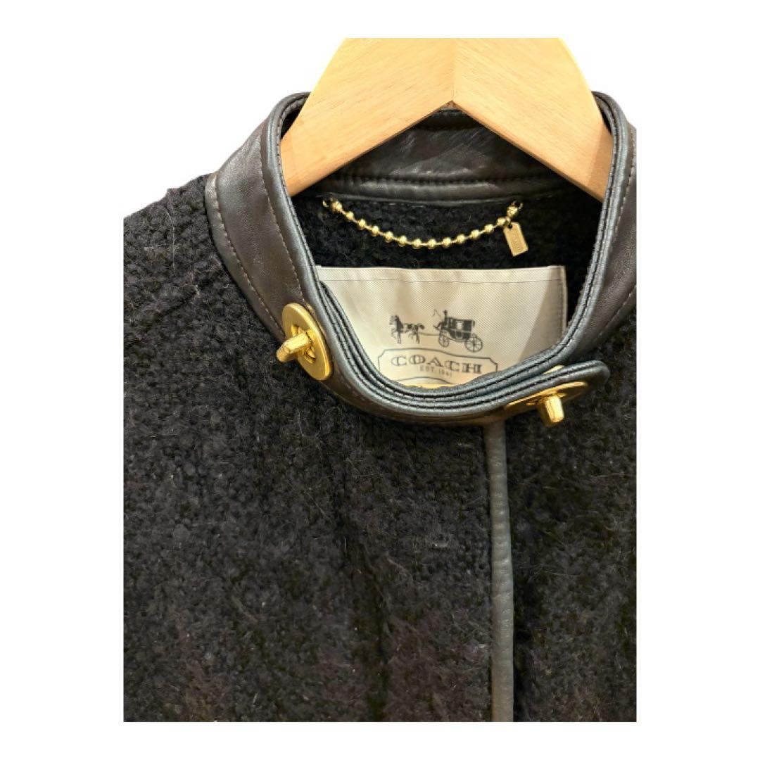 COACH 黒 ウールコート レザー襟