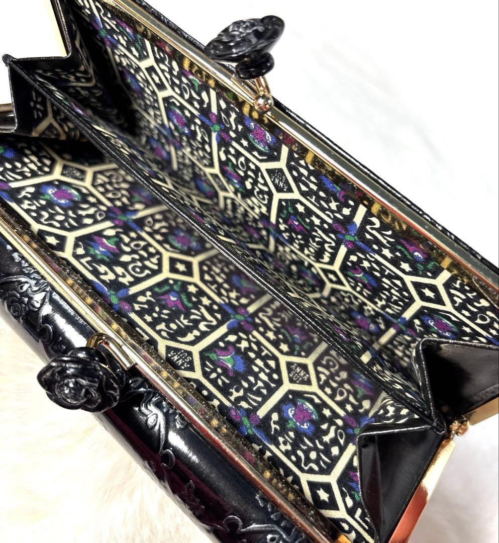 あ*を様 ANNA SUI アナスイ　二つ折り財布　がま口　バラ　エナメル　ブラ