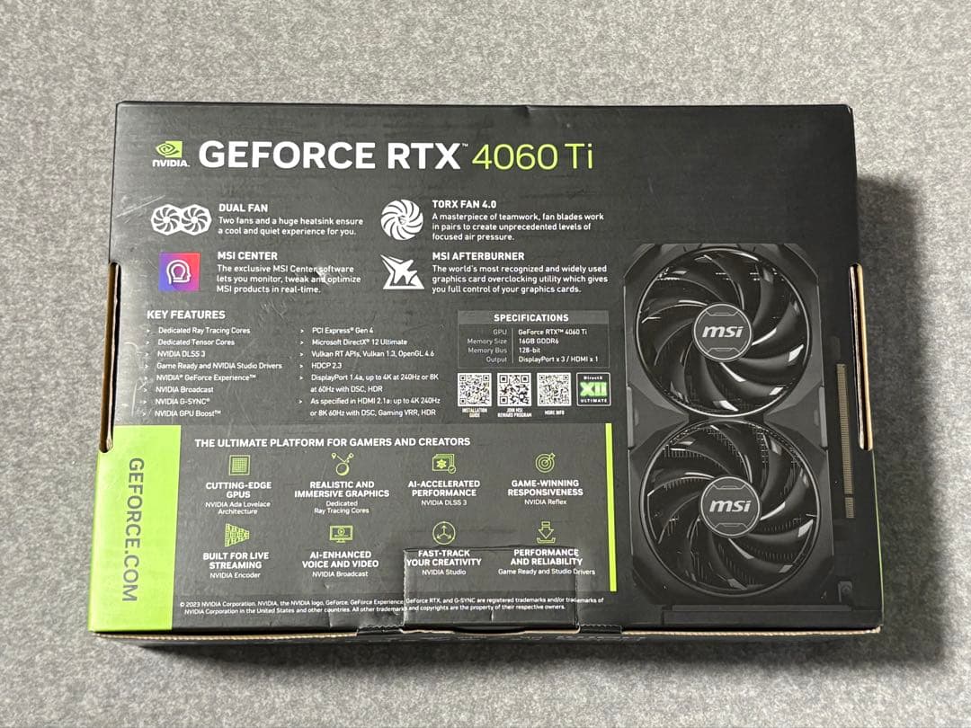 【ジャンク】RTX 4060 Ti VENTUS 2X BLACK 16G OC