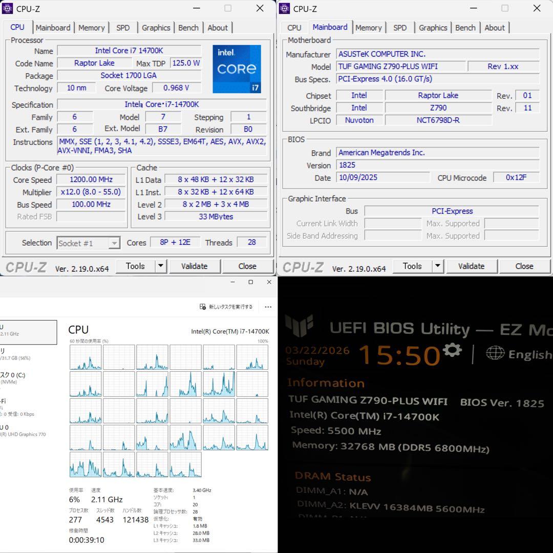 【セット】i7-14700K & TUF GAMING Z790-PLUS D5