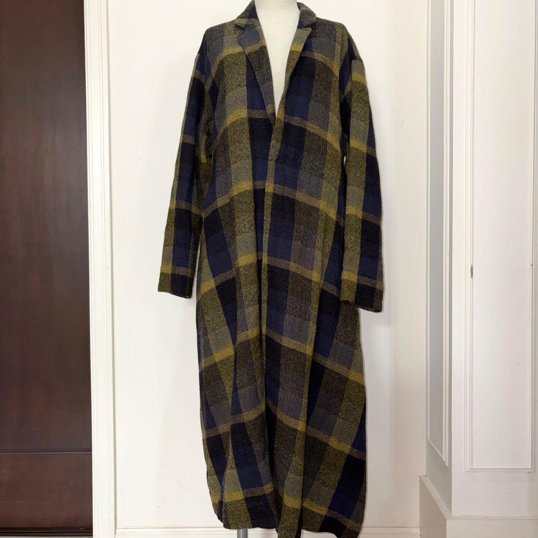pas de calais チェックのお洒落な薄手コート　ウール　36