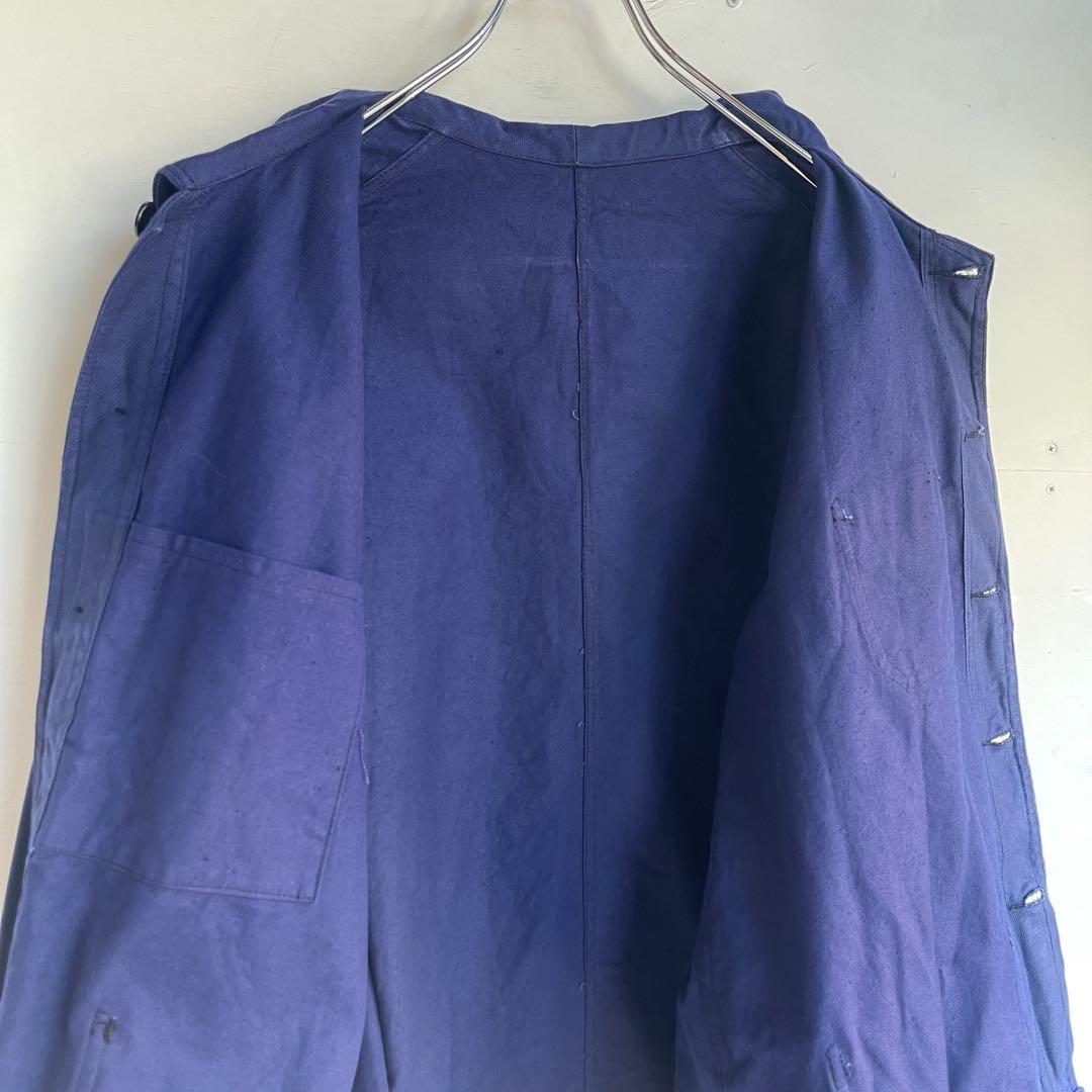50s 60s フレンチ Vポケカバーオール ワークジャケット ユーロ 古着 青
