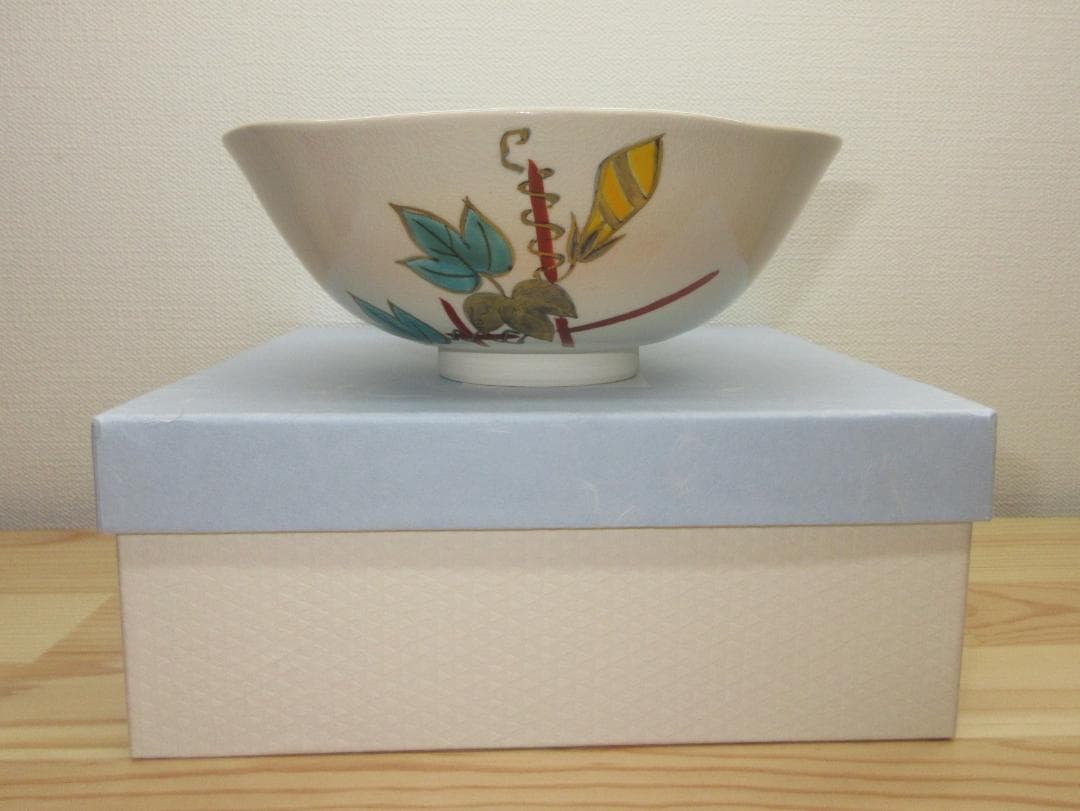 送料込【逢絢亭・新品】茶道具 平茶碗 京焼 御本 朝顔の図 伊坂清香 紙箱入り
