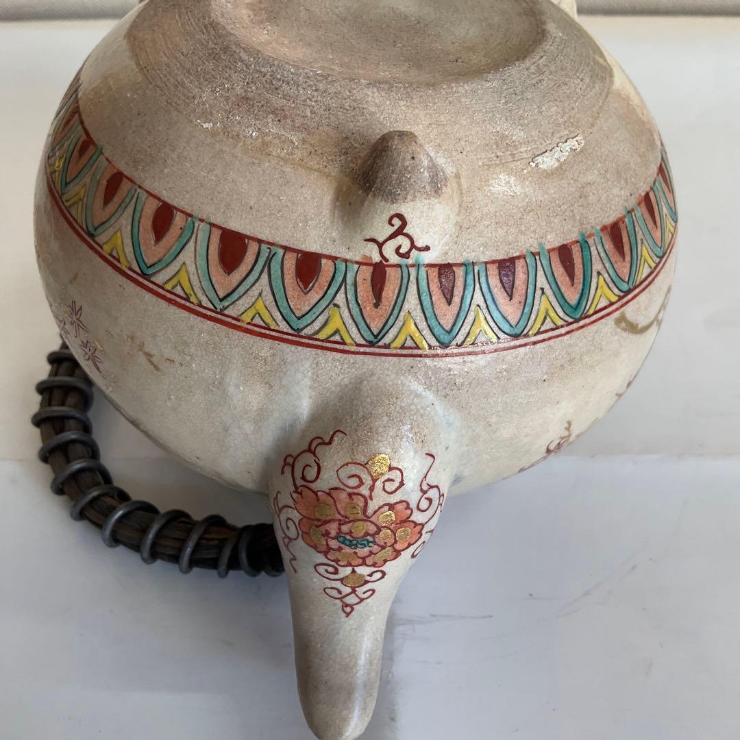 薩摩焼　金蘭手四君子草花文急須　明治時代頃　名品
