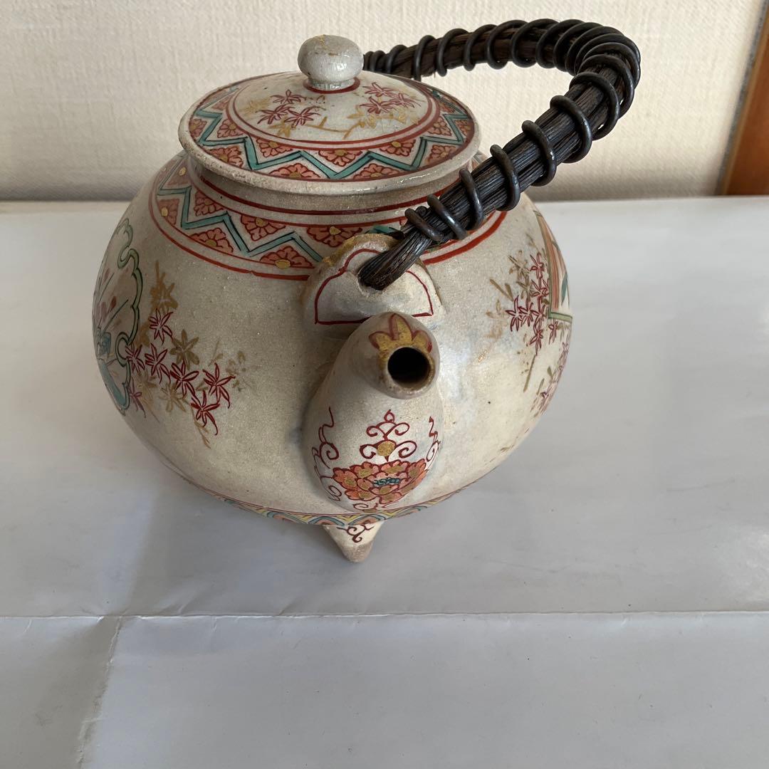 薩摩焼　金蘭手四君子草花文急須　明治時代頃　名品