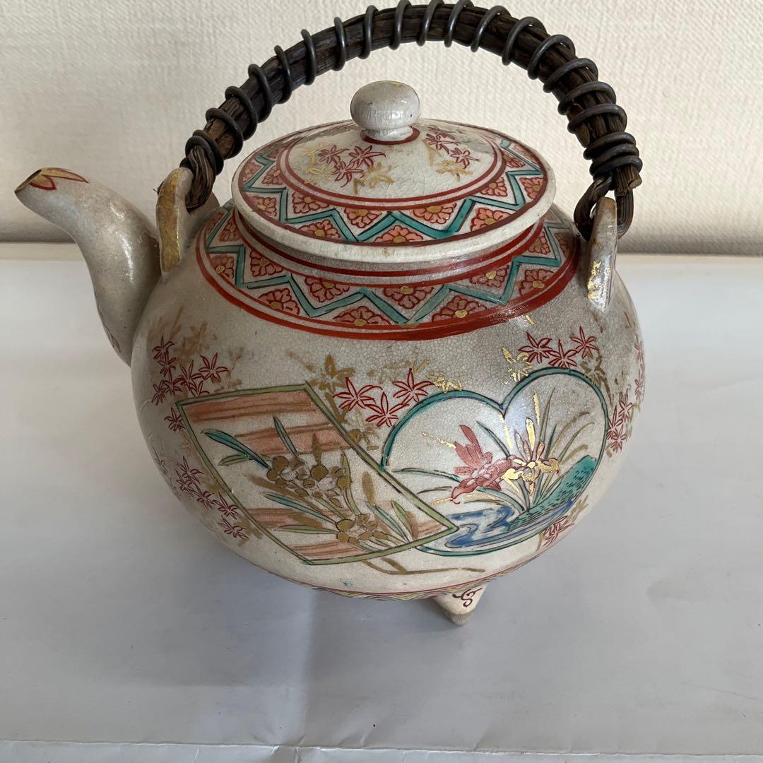 薩摩焼　金蘭手四君子草花文急須　明治時代頃　名品