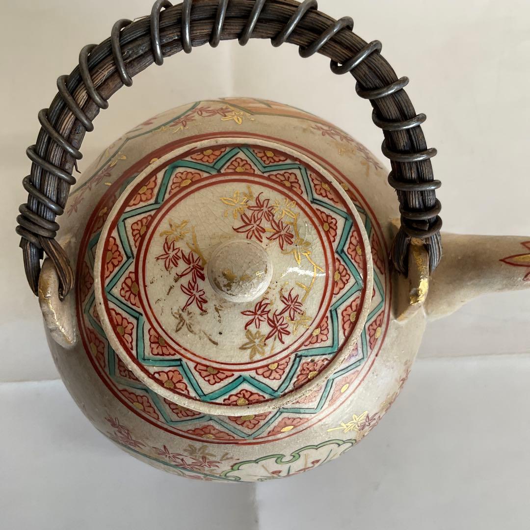 薩摩焼　金蘭手四君子草花文急須　明治時代頃　名品