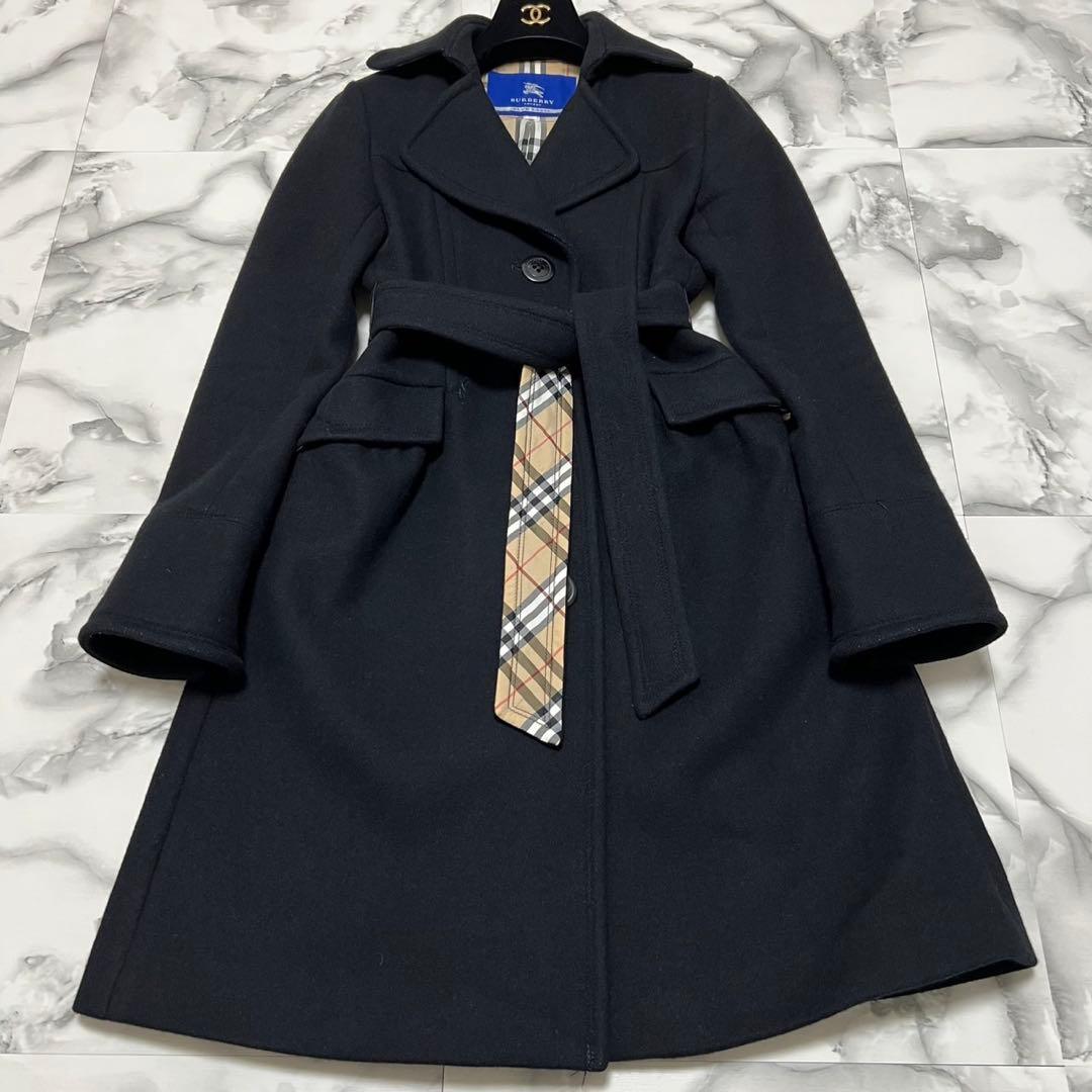 【極美品】バーバリーブルーレーベル　ロングコート　2wayベルト　アンゴラ 黒