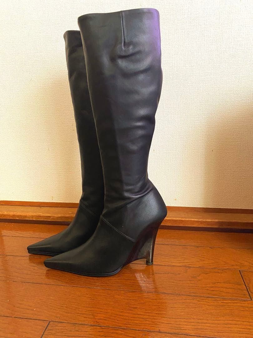 COMEX コメックス　ウエッジソール　ブラックレザー ロングブーツ