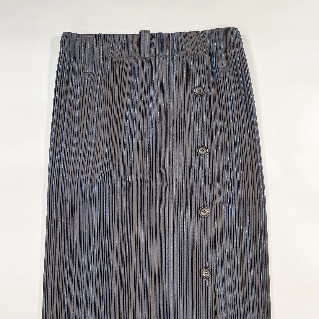 美品 ISSEY MIYAKE プリーツ ロングスカート M 黒 ストライプ