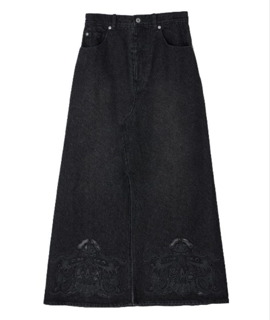 スカート AMERI UND CUTWORK EMBROIDERY DENIM SKIRT