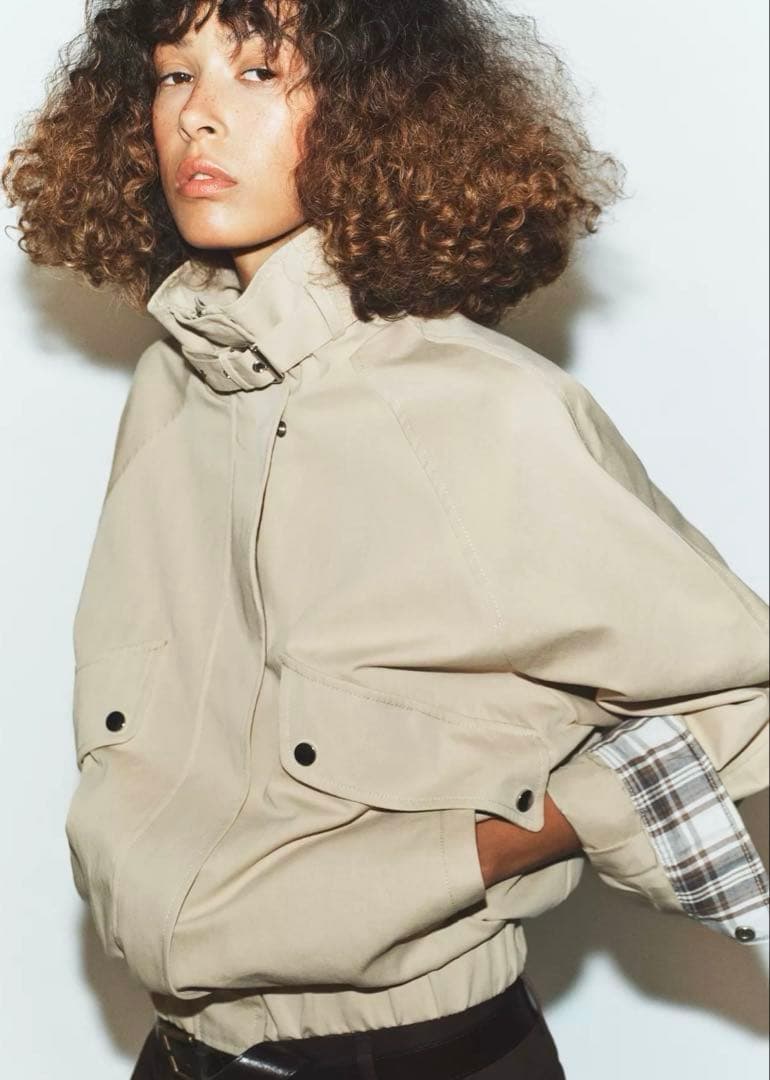 【ZARA】ザラ S オーバーサイズ ハイネックボンバージャケット チェック