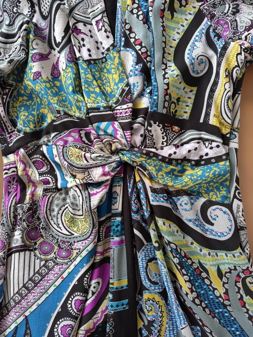 訳あり　Etro 総柄長袖シルクドレスL イタリア製