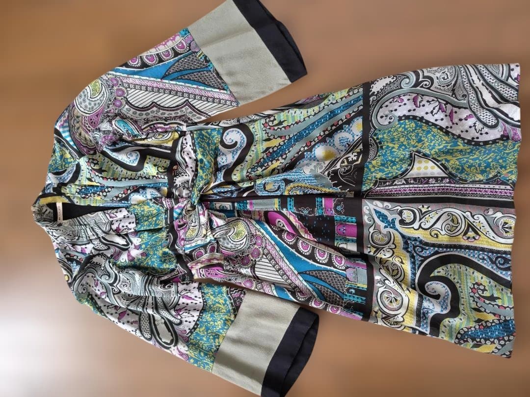 訳あり　Etro 総柄長袖シルクドレスL イタリア製