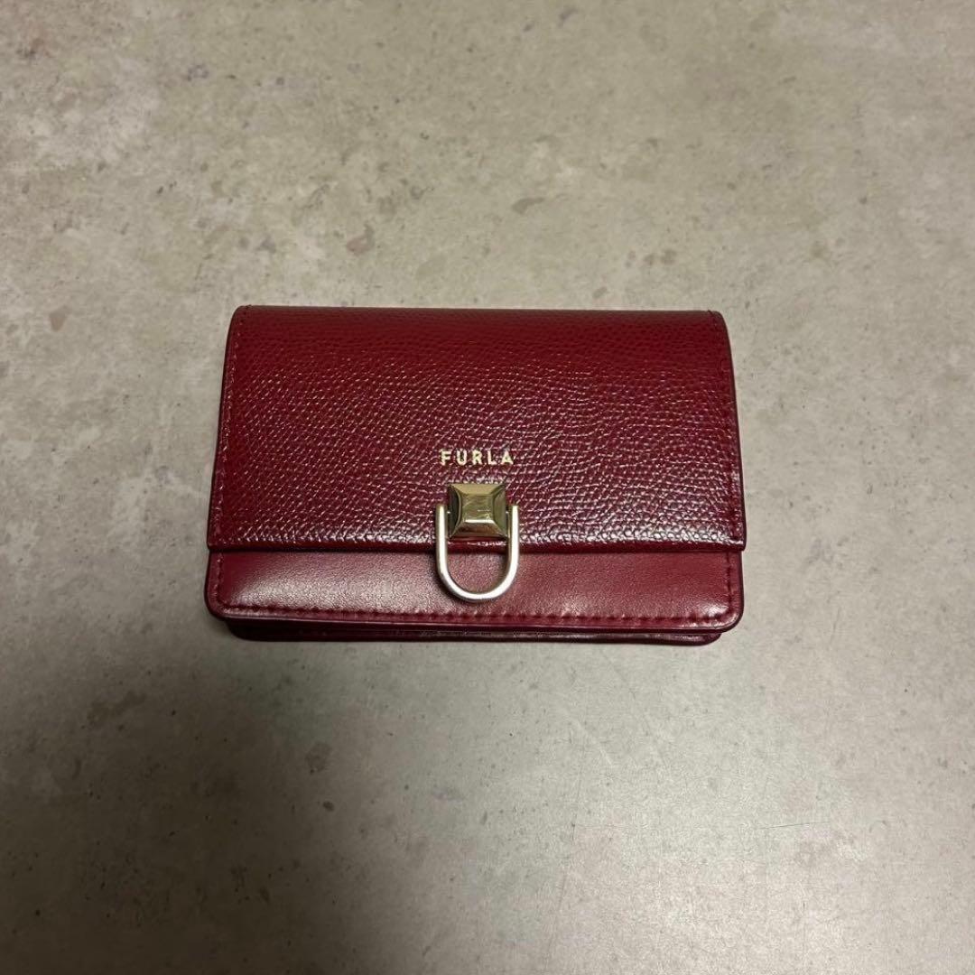 【かつら】FURLA 名刺入れ レディース 赤 ワインレッド