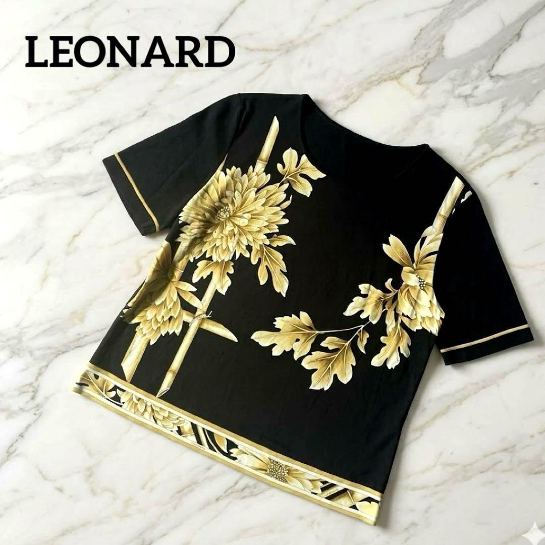 美品 LEONARD レオナール 半袖トップス L 金花柄 日本製 アセテート
