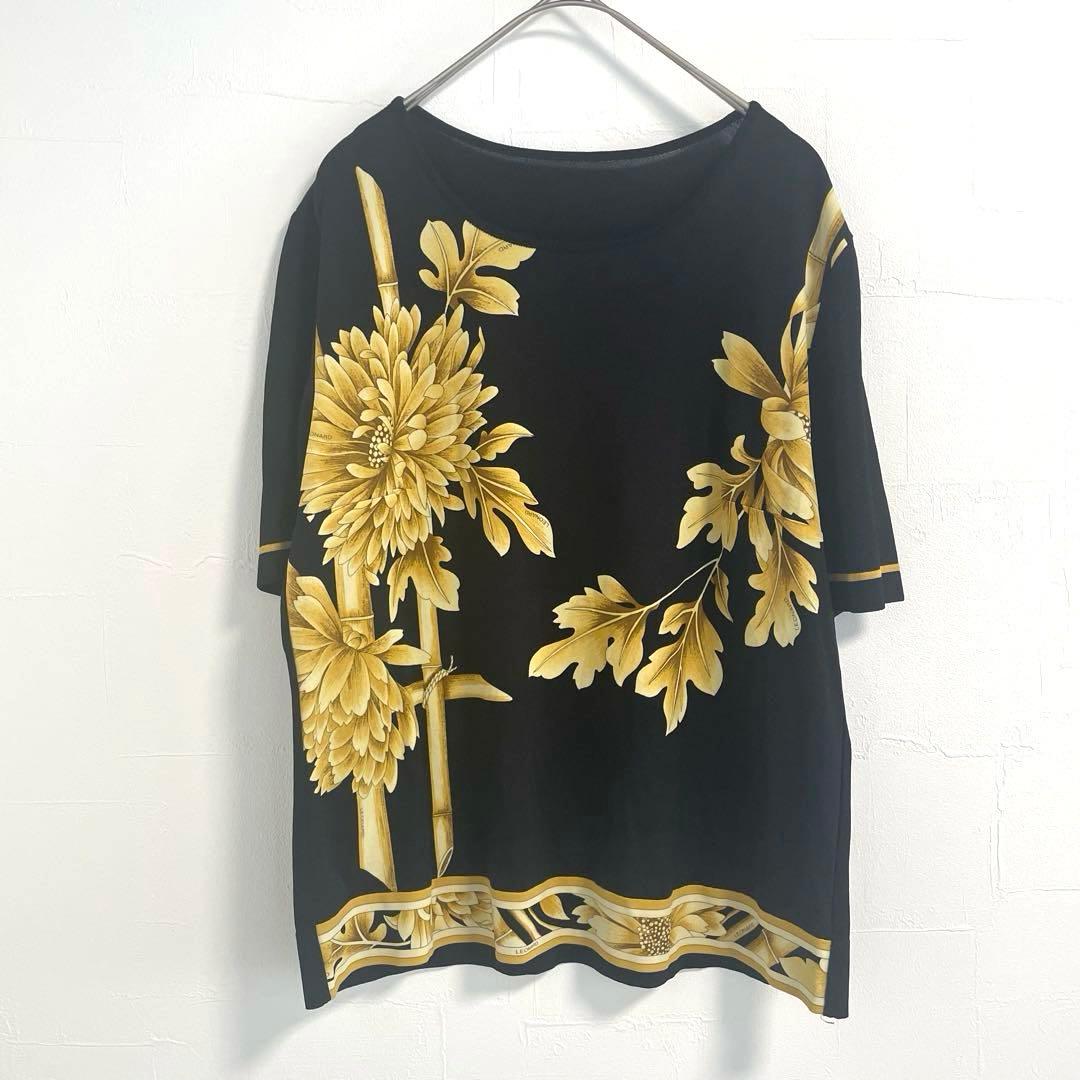美品 LEONARD レオナール 半袖トップス L 金花柄 日本製 アセテート