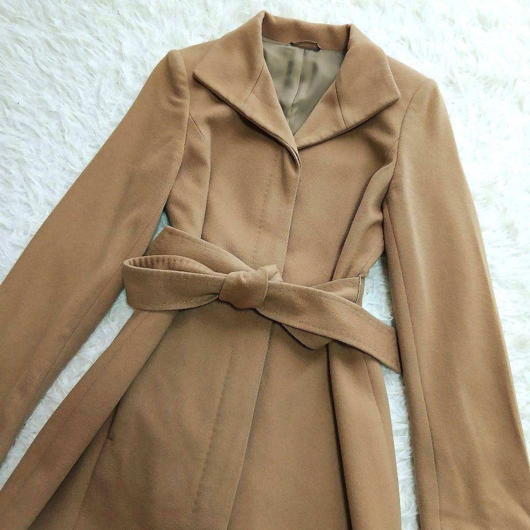 【ANAYI】カシミヤ　100％　比翼　ベルト付き　ロングコート　ベージュ