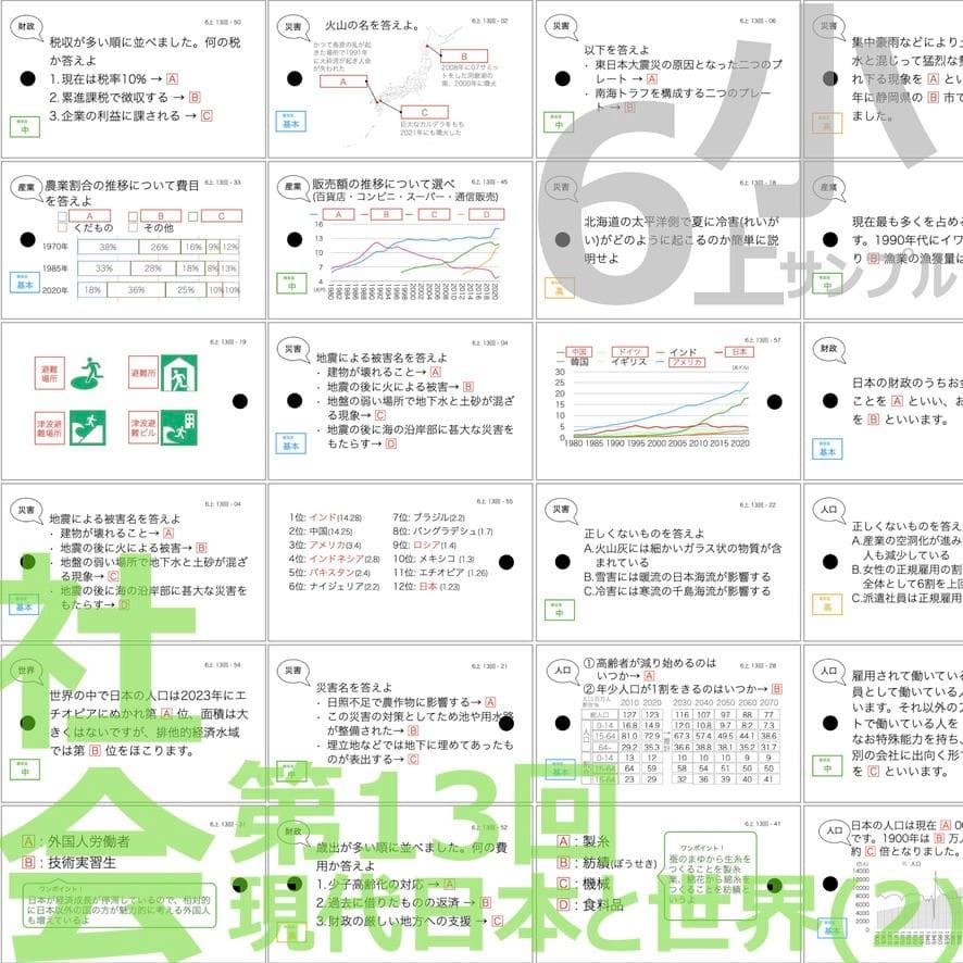 中学受験【6年上 社会 全セット1-17回】暗記カード 予習シリーズ 組分け