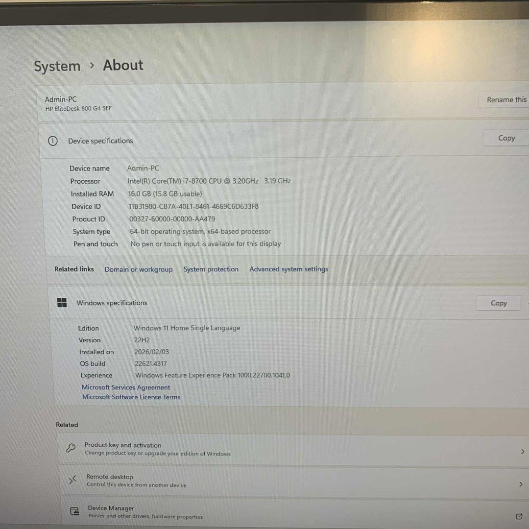 Windowsデスクトップ HP ProDesk 600 G4 SFF i7-8700 8GB Office