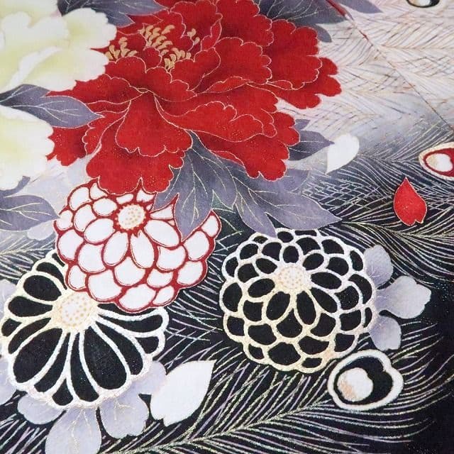 ｍ2182＊美品 正絹 牡丹 刺繍 トール 手縫い仕立て 振袖・襦袢2点セット