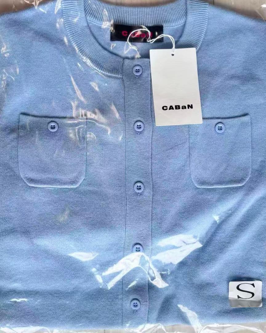 未使用品CABaNコットンカシミヤ クルーネックカーディガンS　ブルー
