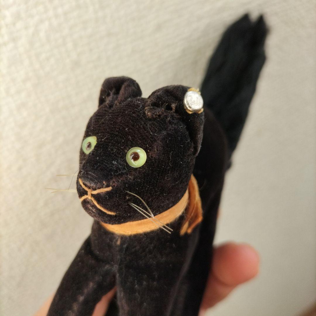 ビンテージ　シュタイフ　トム　キャット　黒猫　別珍製　高さ１０cm　③