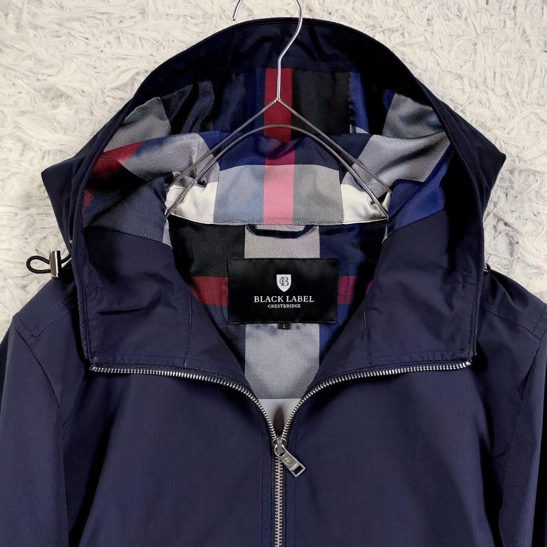 BLACK LABEL　フーデットパーカー　ブラックチェック　ロゴ　ネイビー