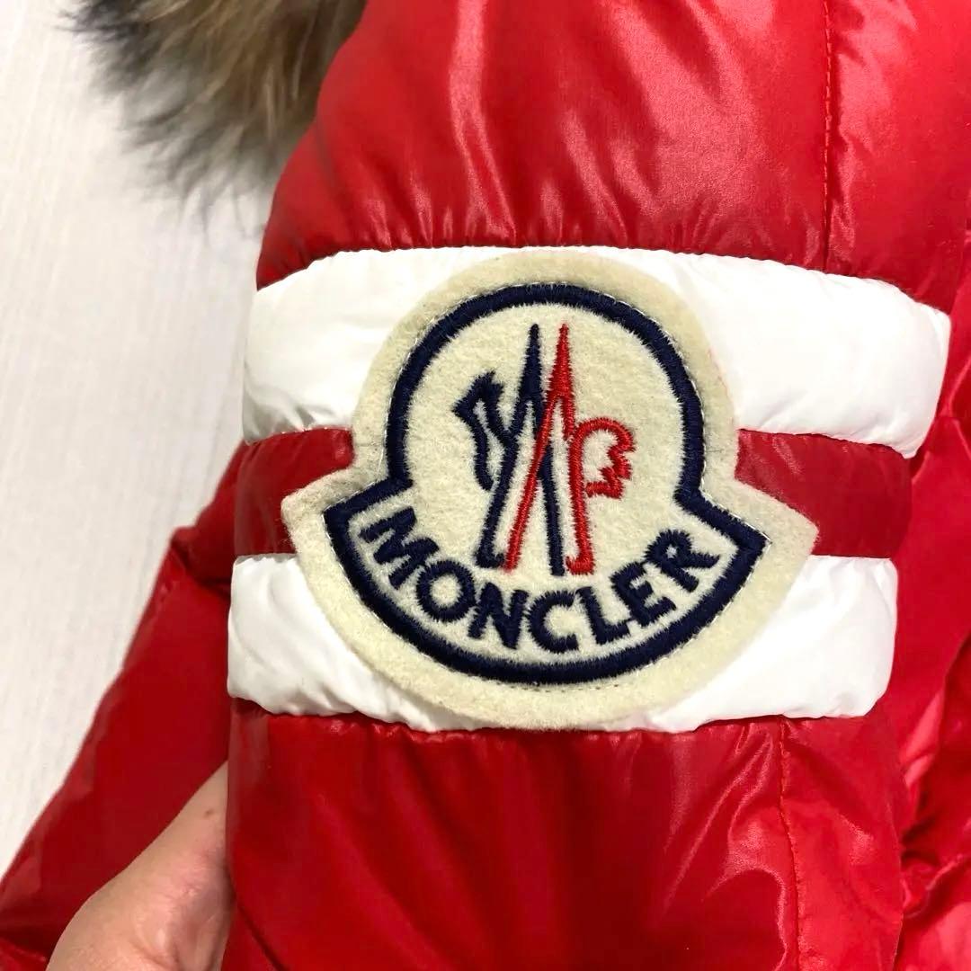 【美品】MONCLER ファー付 ダウン ジャンプスーツ ベルト付 赤 67cm