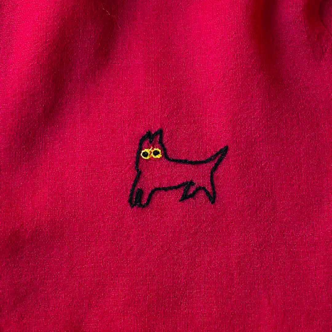 【美品】ヨーガンレール　大判ストール　ショール　刺繍　猫　ワンポイント　フリンジ