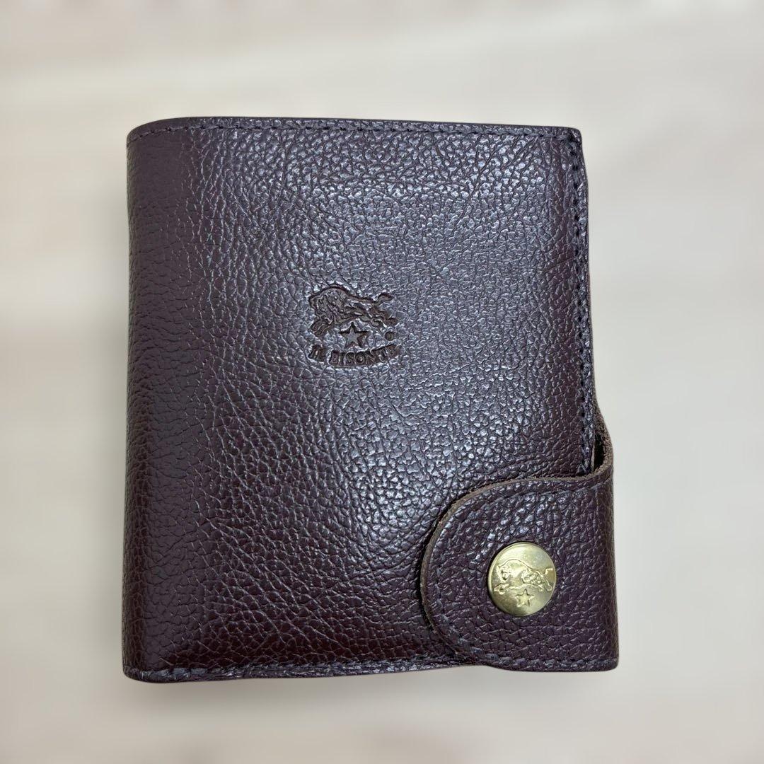 美品　イルビゾンテ　折り財布　オールレザー　ロゴ刻印　ダークブラウン