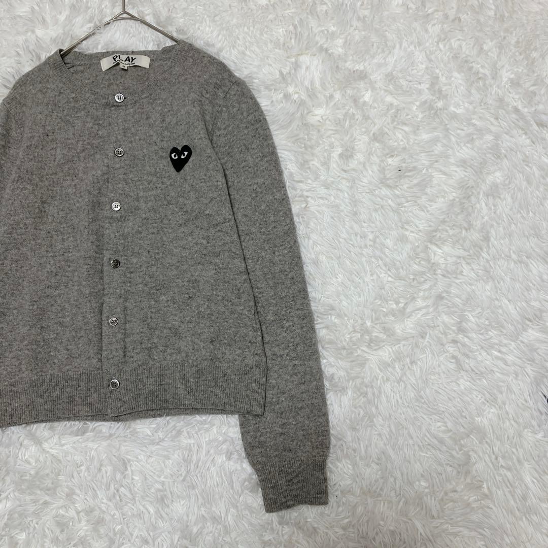 【希少】美品 プレイコムデギャルソン 黒ワッペン ウールカーディガン グレー S