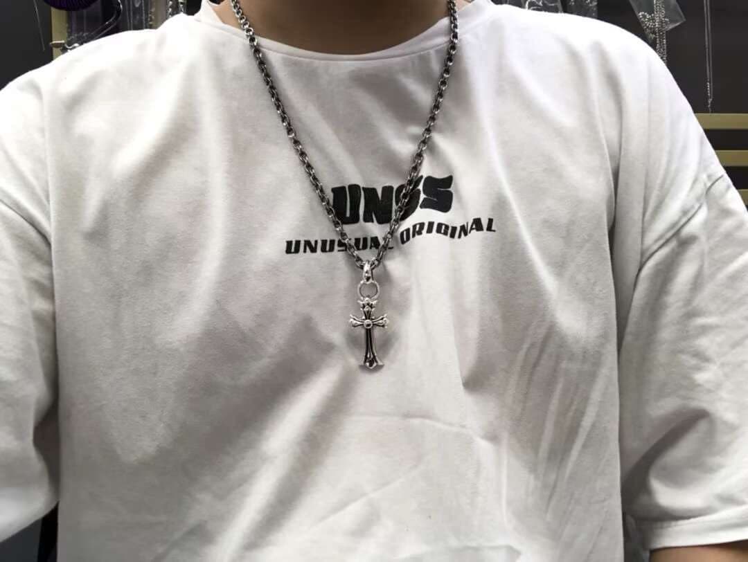 クロスネックレス ペーパーチェーン ダブルCHシルバー925 刻印