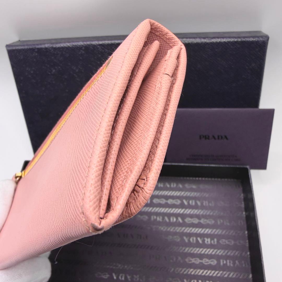 PRADA サフィアーノ 長財布 ピンク ゴールド金具 箱・カード付 メタル