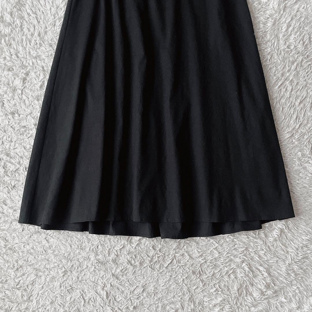 【美品】セオリーリュクス マキシフレアスカート ストレッチリネン 黒ウエストゴム