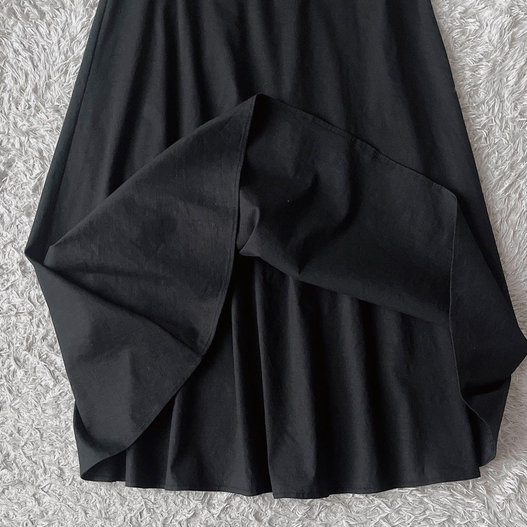 【美品】セオリーリュクス マキシフレアスカート ストレッチリネン 黒ウエストゴム