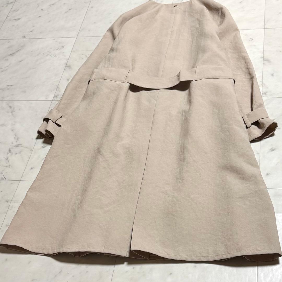 Leilian ノーカラースプリングコート ベルテッド ベージュ 7
