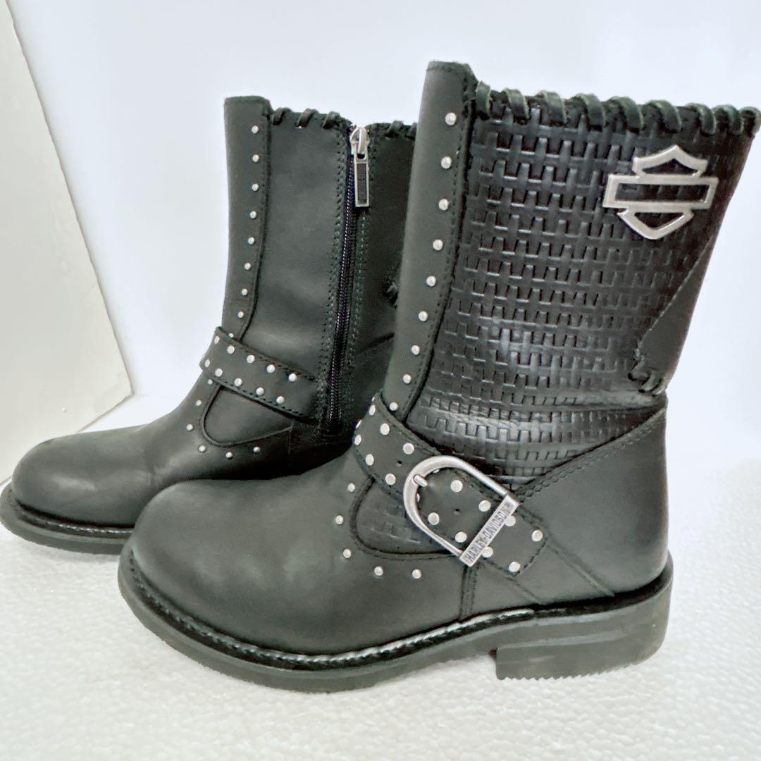 Harley-Davidson ブラックレザーエンジニアブーツ スタッズ付き